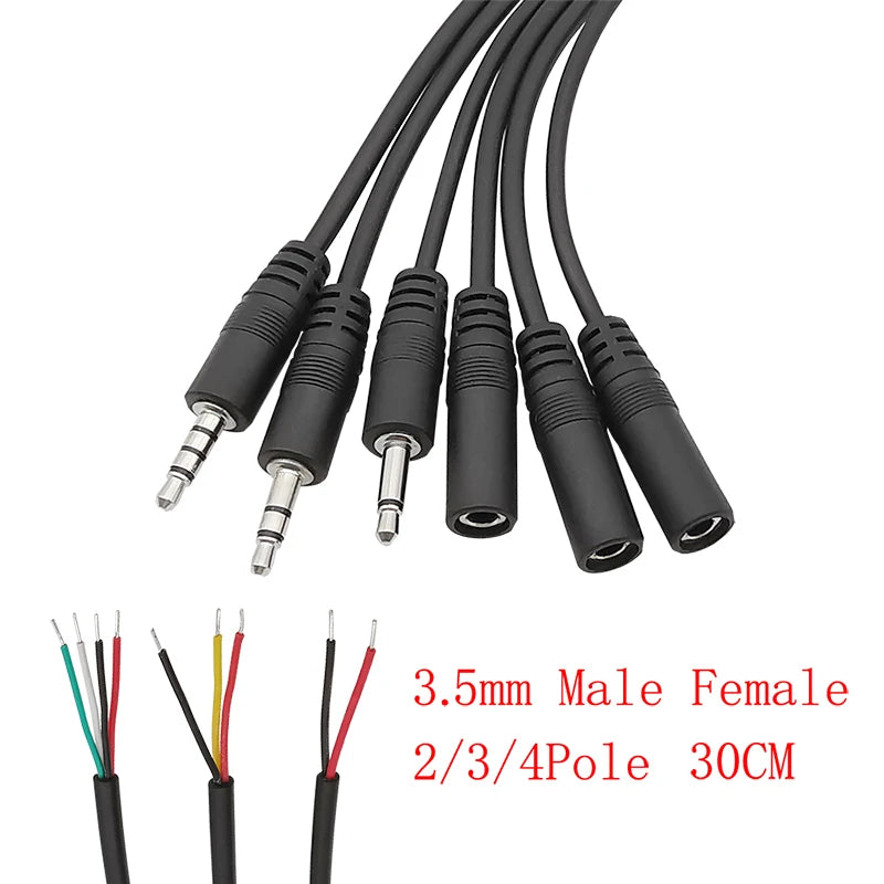 5Pcs 3.5mm AUX Male Female Extension Cable DIY Audio Repair Audio Extension Cable Richie's
