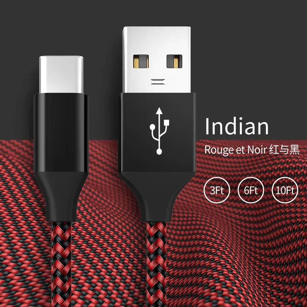 FUCHU QC3.0 USB-C Nylon Braided Fast Charging Cable 1M 2M 3M USB Charging Cable Richie's Black Red 3m