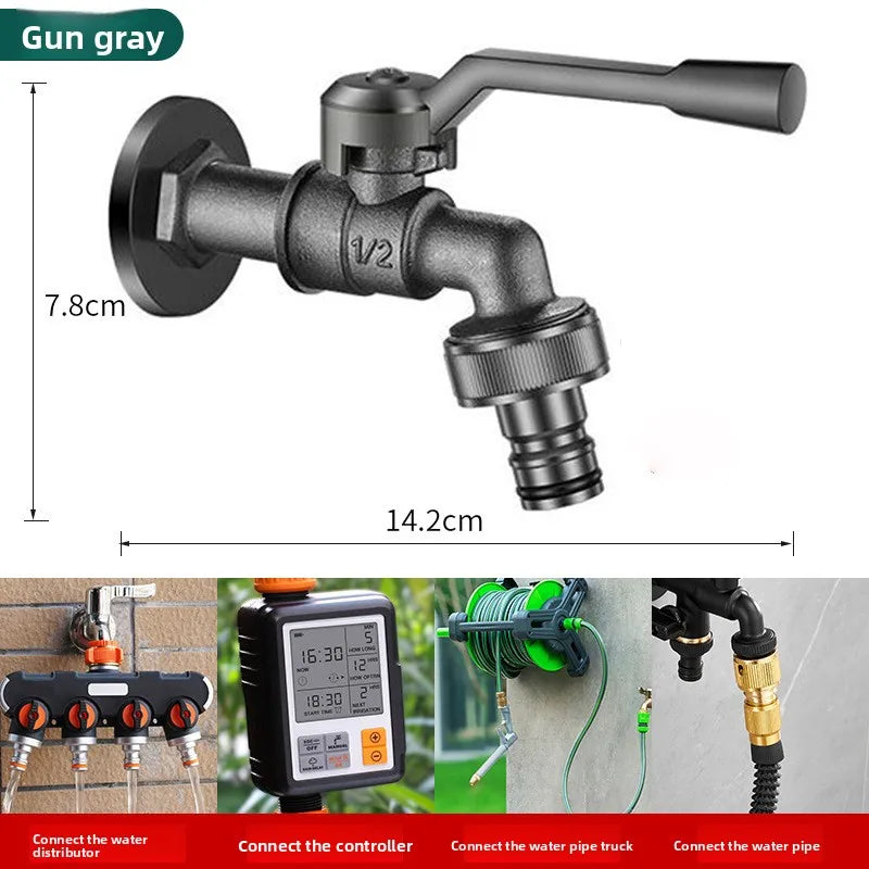 Outdoor Brass Antifreeze Faucet Dual Outlet Wall Mount Garden Tap Garden Faucet Richie's Gun ash single out