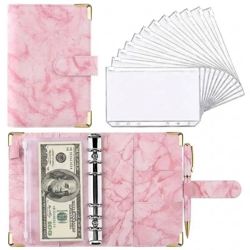 A6 PU Leather Budget Binder Marble Notebook Money Organizer Budget Binder Planner Richie's Pink A6