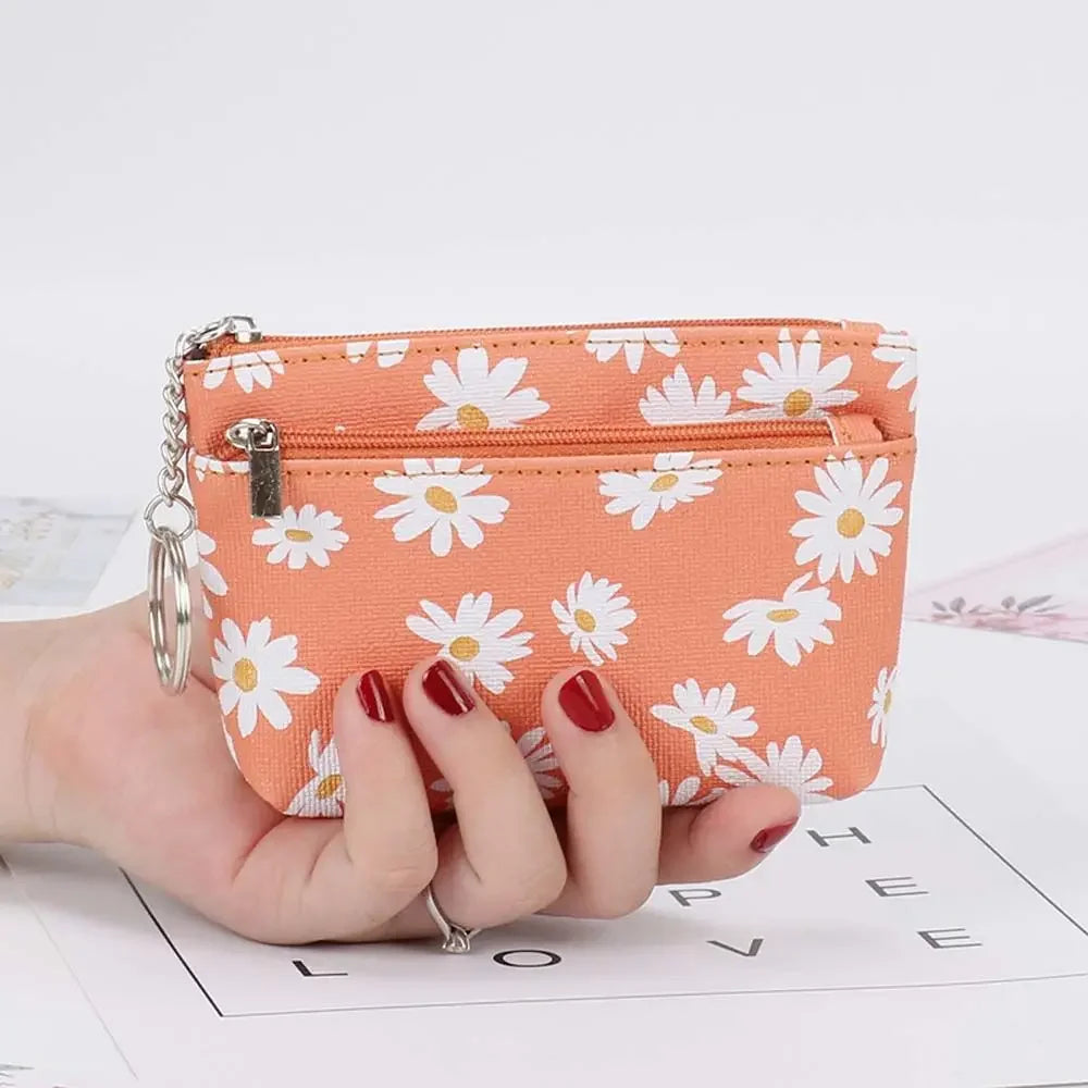 Daisy Print Coin Purse with Zipper & Keychain – Women's Wallet Coin Purse Wallet Richie's Orange