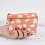 Daisy Print Coin Purse with Zipper & Keychain – Women's Wallet Coin Purse Wallet Richie's Orange