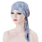 Women's Printed Pre-Tied Turban Cap Hijab Headscarf Bandana Turban Headscarf Cap Richie's drak gray