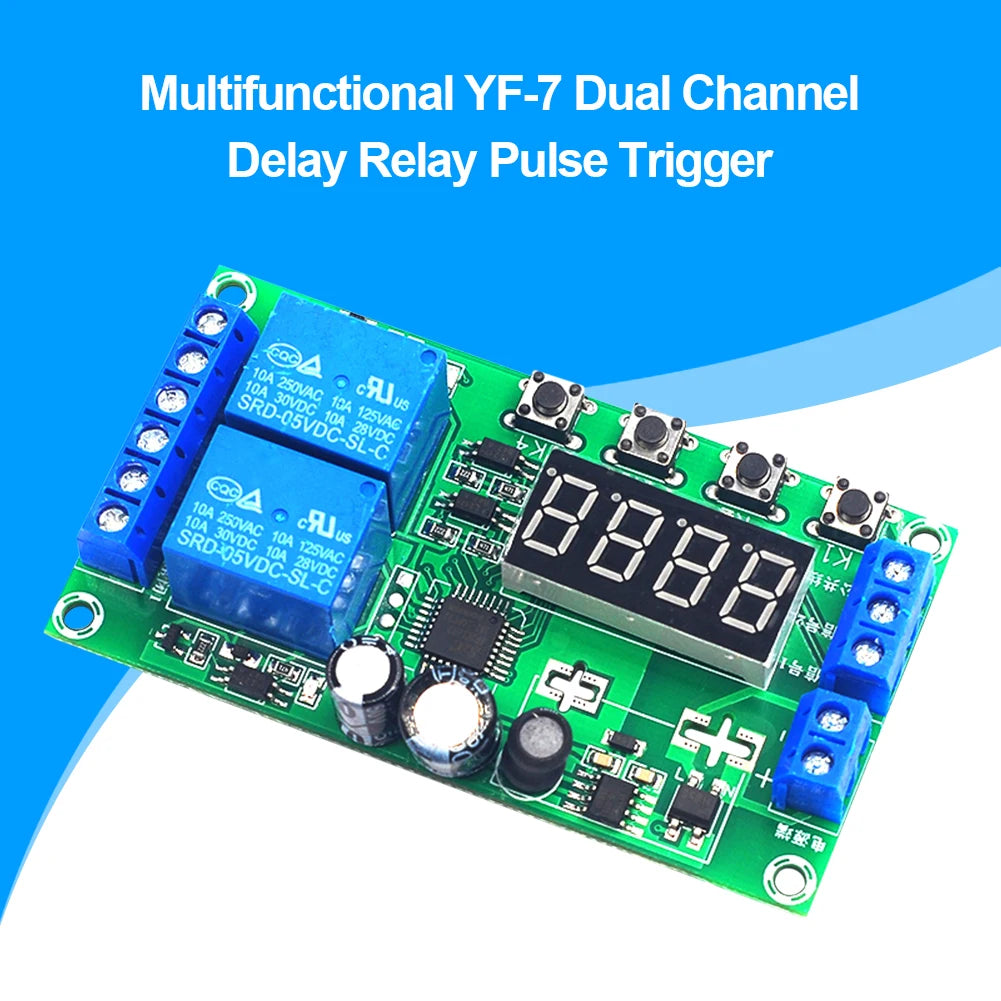 YF-7 Dual-Channel Delay Relay Module 7-30V DC Timer PCB Relay Timer Module Richie's