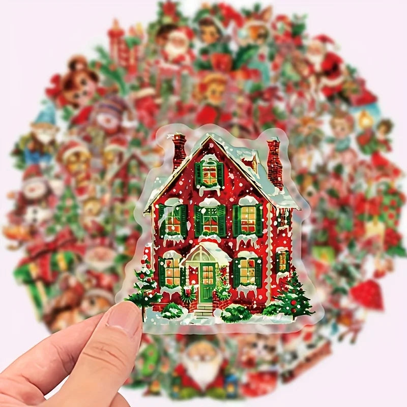 Vintage Christmas Stickers – Reusable, No Residue, Transparent Holiday Craft Stickers Richie's 50pcs