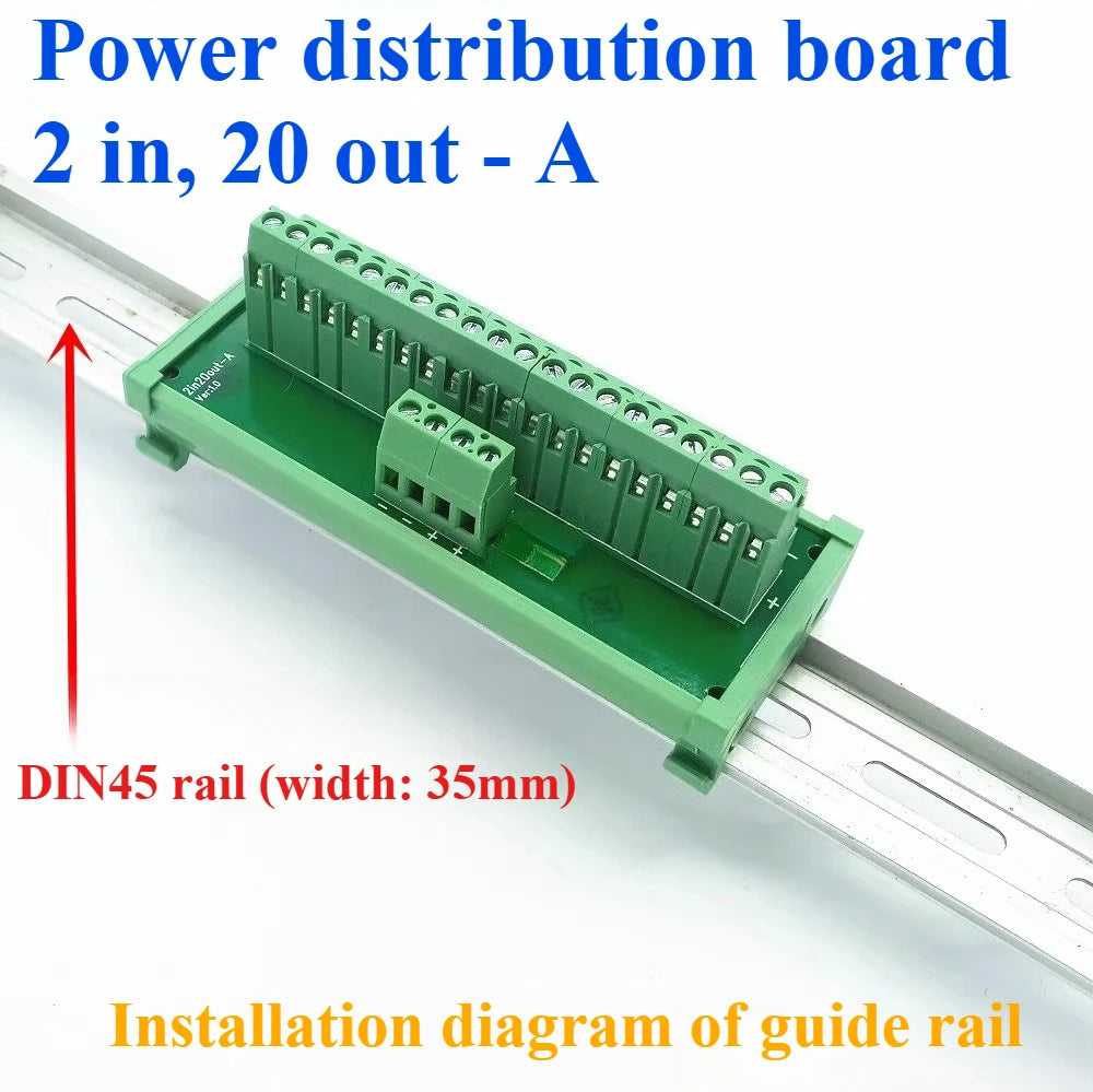 DIN Screw Terminal Block PCB Power Distribution Splitter Screw Terminal Block Richie's 2 in 20 out 1PCS