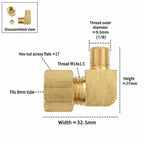 Brass 90° Compression Elbow Fitting Male Thread Tube Connector Compression Pipe Fitting Richie's 1-8- x 8mm