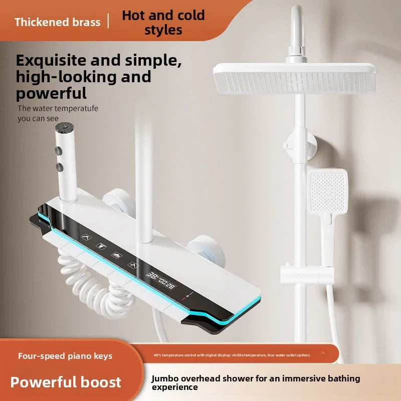 Brass Thermostatic Shower Set Digital Display Piano Button Gun Gray Thermostatic Shower Set Richie's White