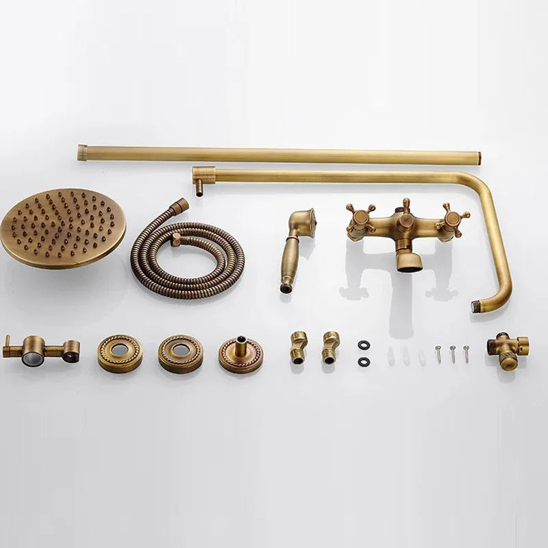 Antique Brass Wall-Mounted Bathtub Shower Faucet Mixer Set Shower Faucet Set Richie's