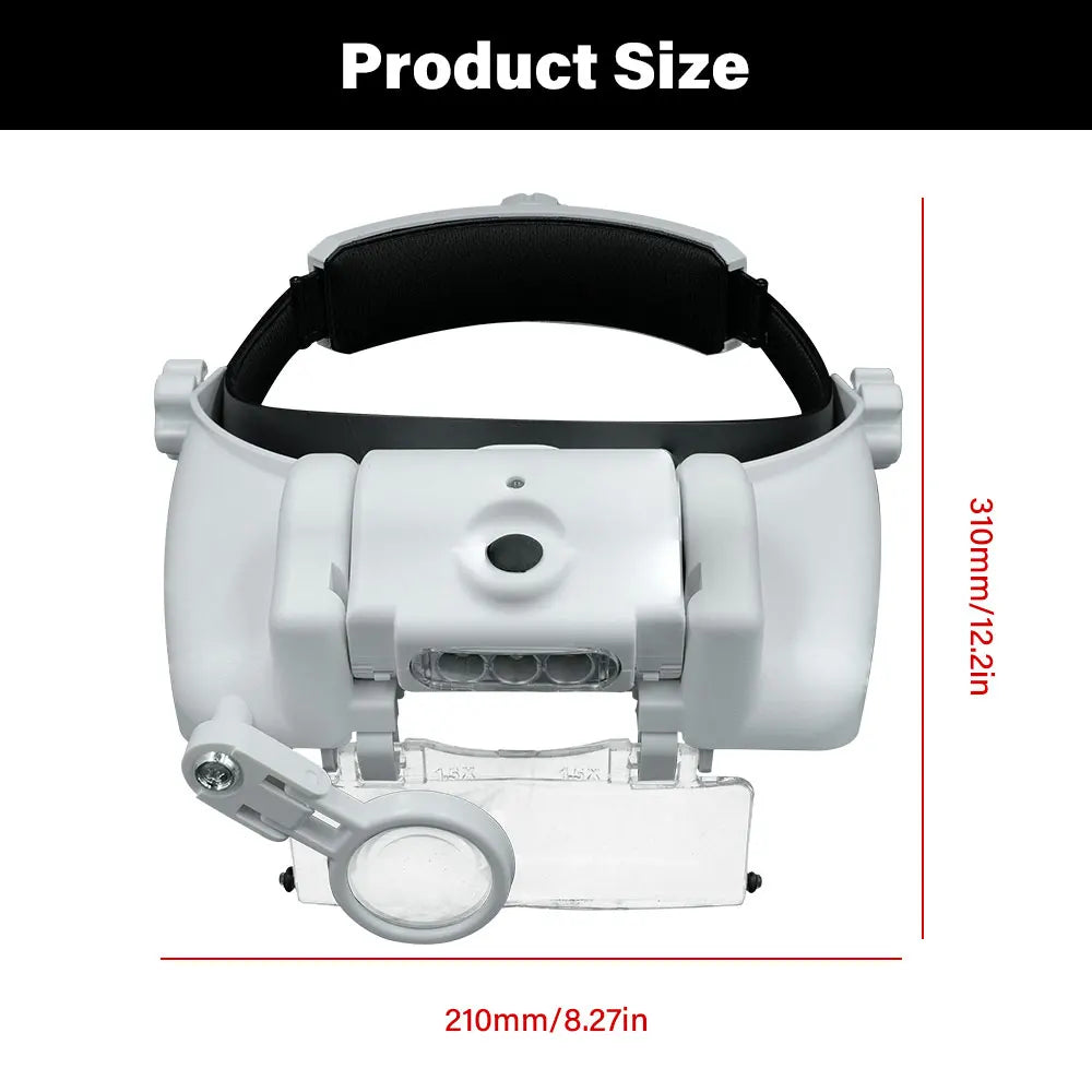 LED Headband Magnifier Loupe USB Rechargeable 1.5x–8x Headband Magnifier Loupe Richie's