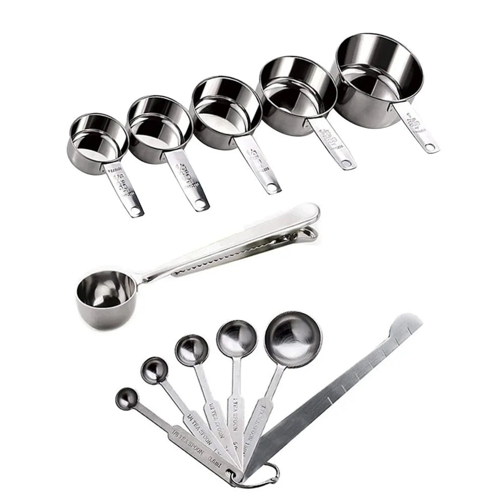 12-Piece Stainless Steel Measuring Cups & Spoons Set – Stackable Measuring Cups & Spoons Richie's Silver