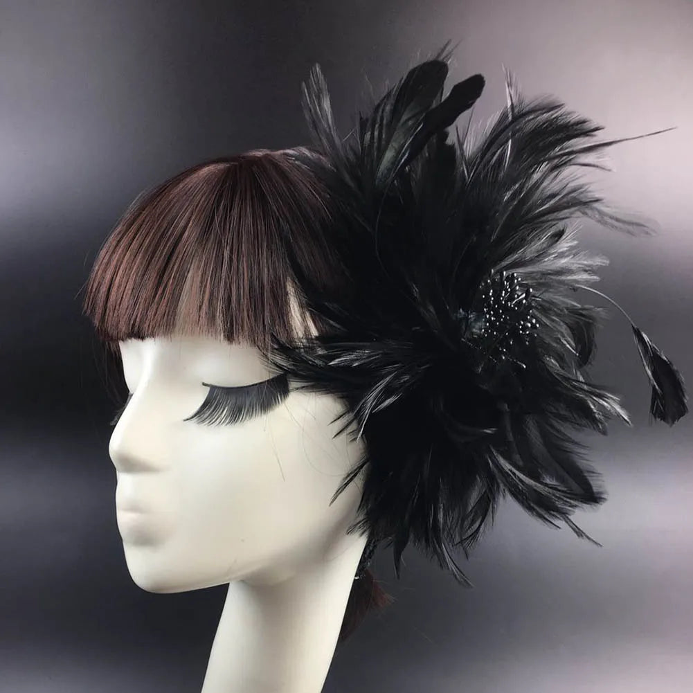 Vintage Flapper Feather Headband – Colorful Burlesque Headpiece Feather Headband Richie's black