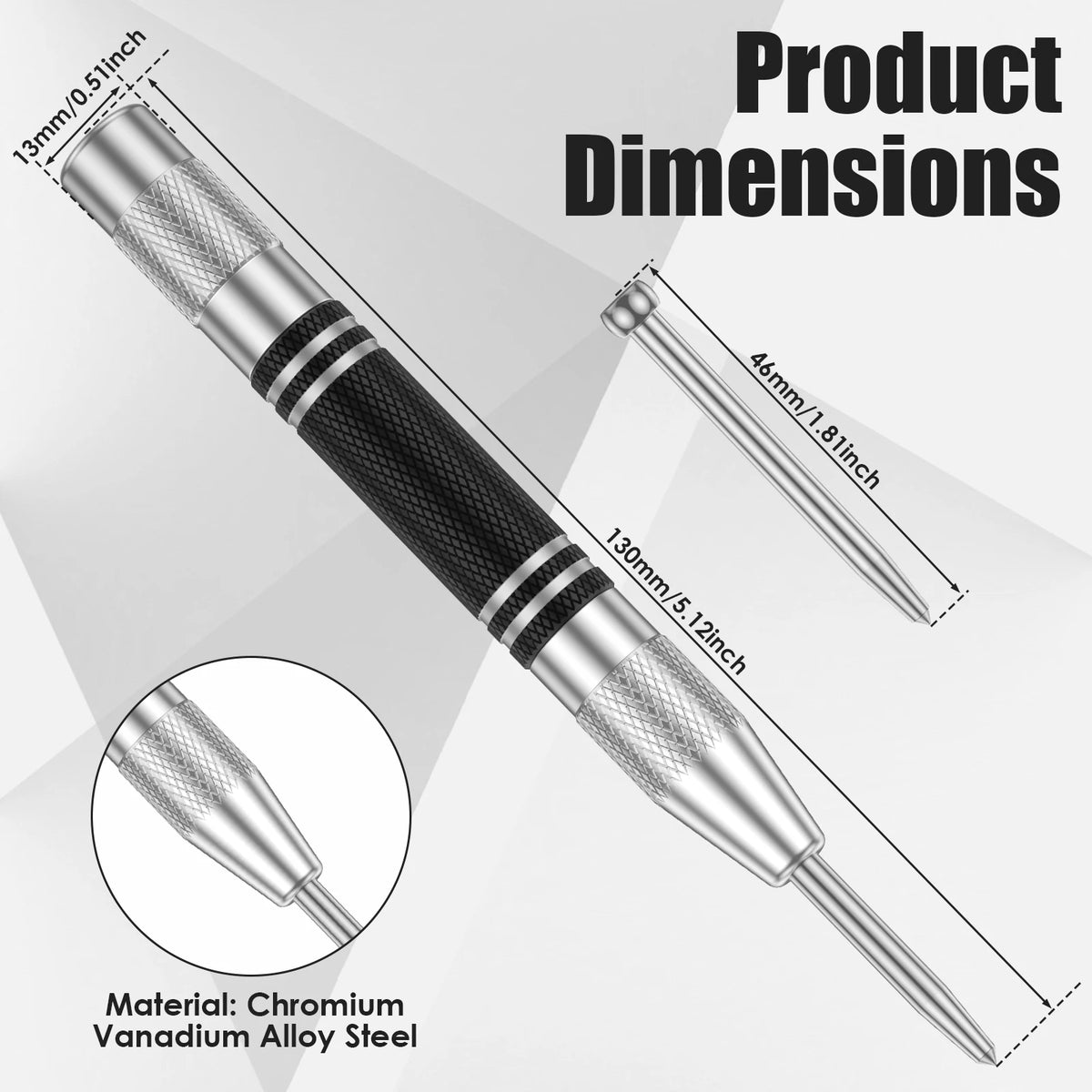 Automatic Spring-Loaded Center Punch – 5" Chrome Vanadium Steel Center Punch Tool Richie's 13cm