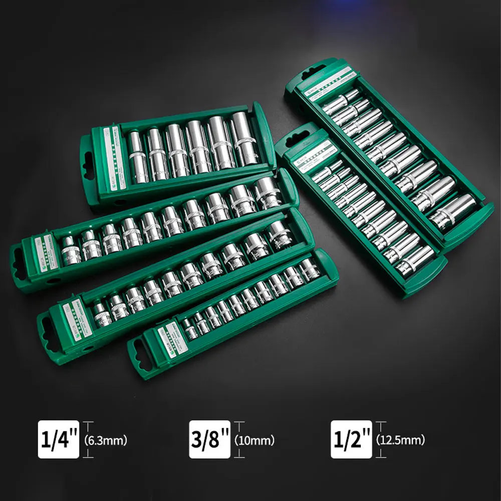 Hex Socket Wrench Set 1/4 3/8 1/2" Ratchet Deep Nut Driver Kit Socket Wrench Set Richie's