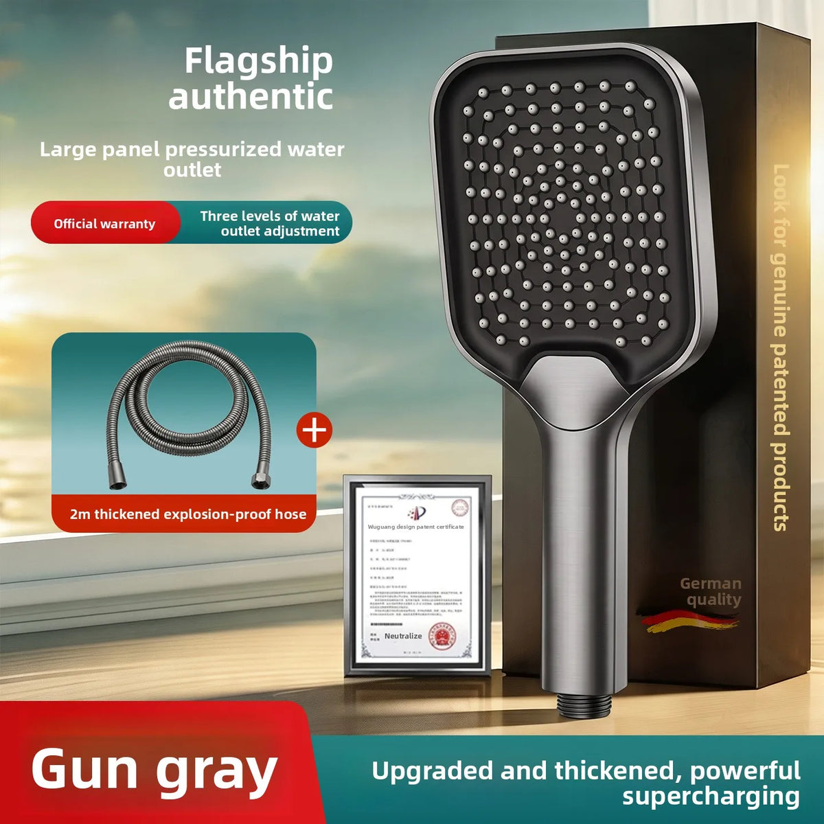 Pressurized Shower Head Set – High-Flow ABS Bathroom Kit Pressurized Shower Set Richie's Gun Grey Set 4