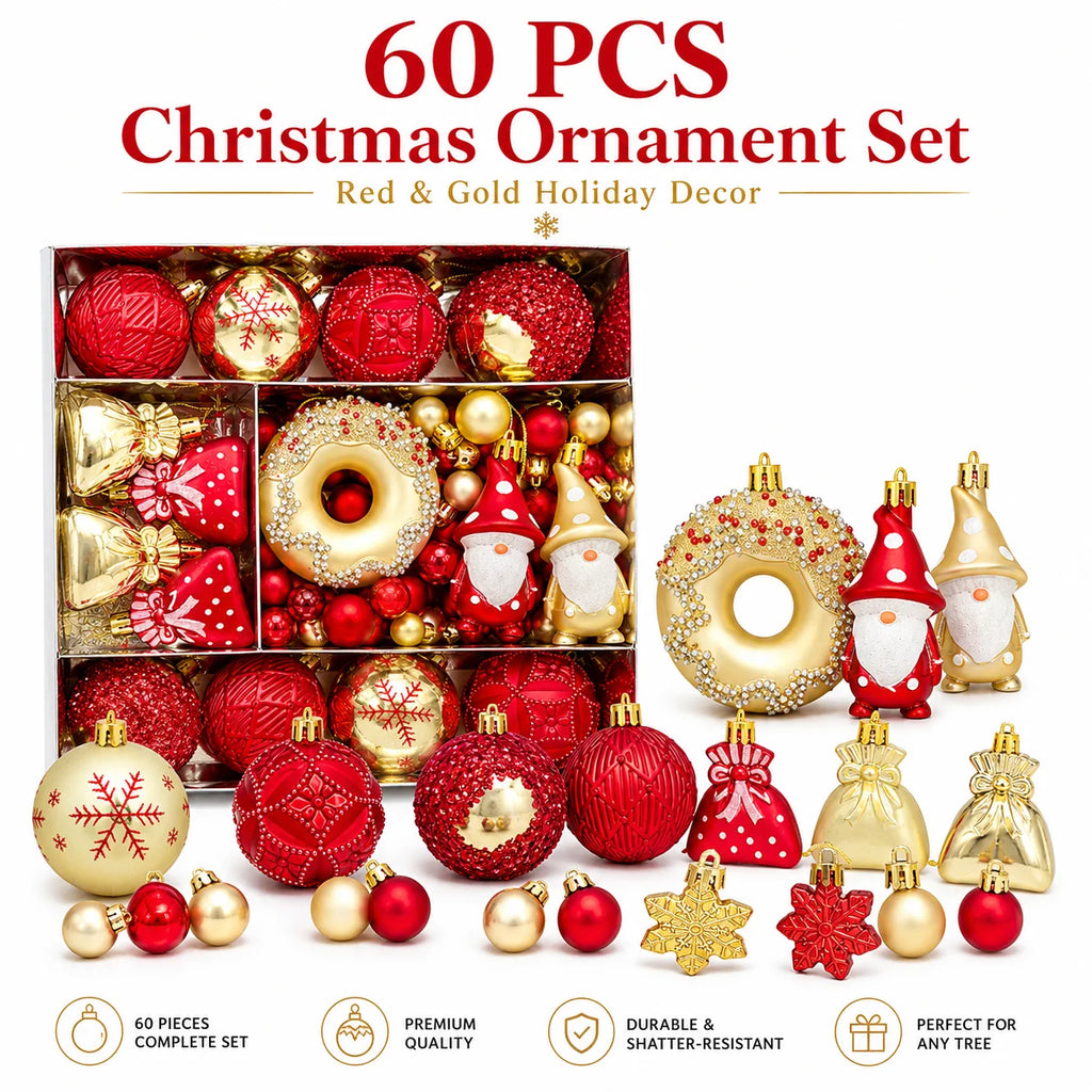 60-Piece Red & Gold Christmas Ornament Set | Tree Decorations Christmas Ornament Set Richie's