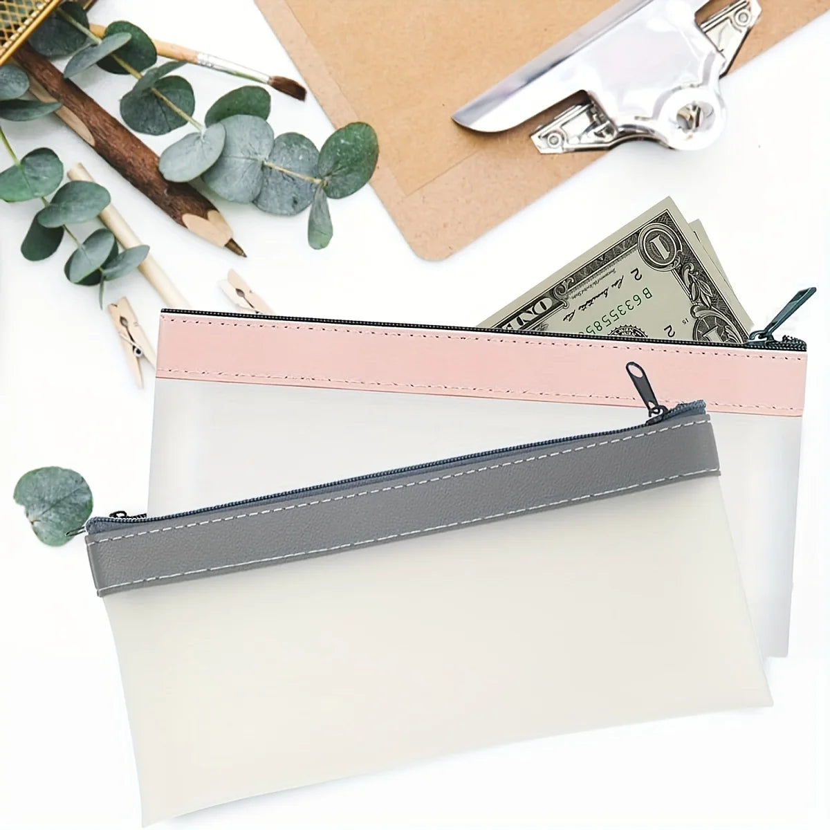 Zippered Money Pouch PVC Cash Bag for Coins, Bills & Office Zippered Money Pouch Richie's