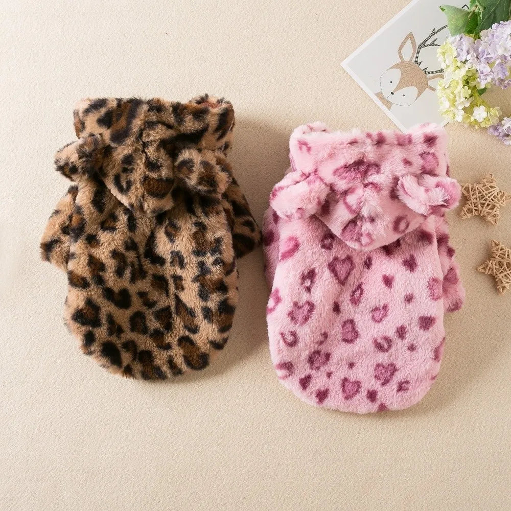Leopard Print Fleece Dog Coat – Warm Padded Pet Jacket Dog Coat Richie's