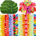 70 Pcs Hawaiian Luau Leis Set – Hibiscus Flowers & Tropical Leaves Party Decoration Set Richie's A