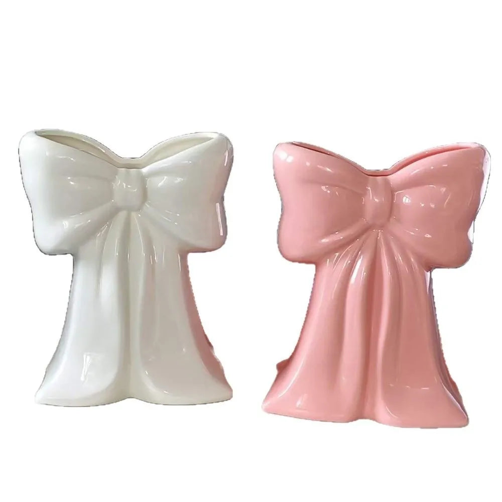 Pink Coquette Ceramic Bow Vase – Handcrafted Desk Decor Decorative Ceramic Vase Richie's