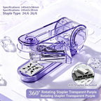 360° Rotatable Transparent Desktop Stapler, 25-Sheet Capacity Desktop Stapler Richie's PURPLE