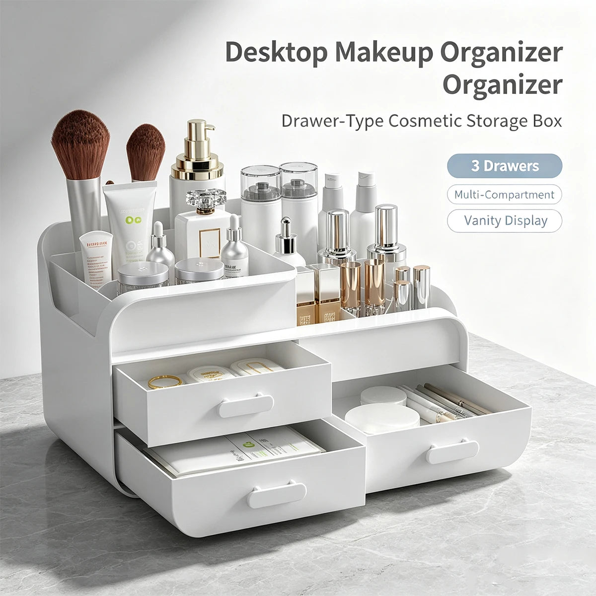 Makeup Storage Box 3 Drawers Desktop Cosmetic Organizer Cosmetic Organizer Richie's Default Title