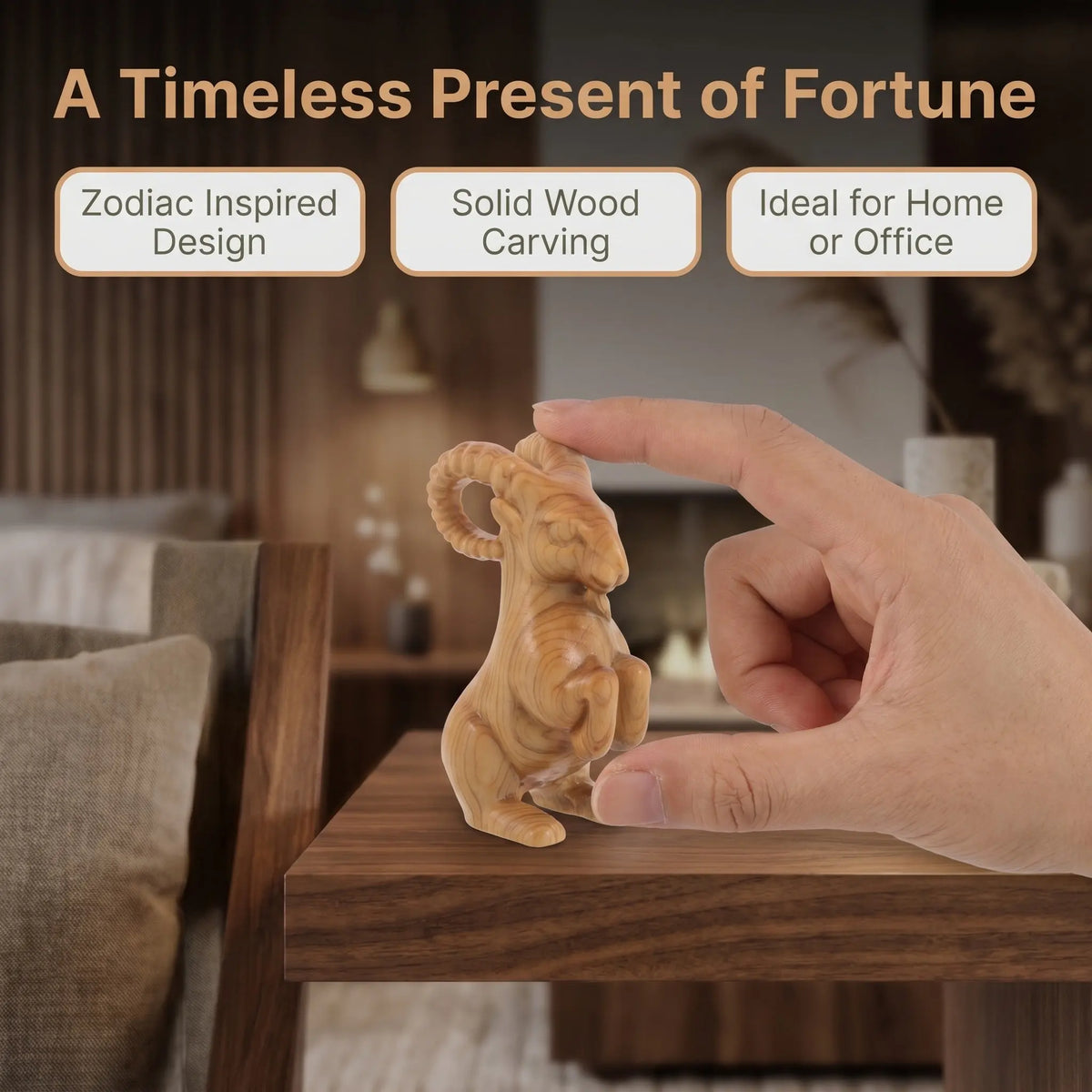 2027 Zodiac Goat Wood Sculpture | Chinese Feng Shui Lucky Statue Wood Zodiac Figurine Richie's