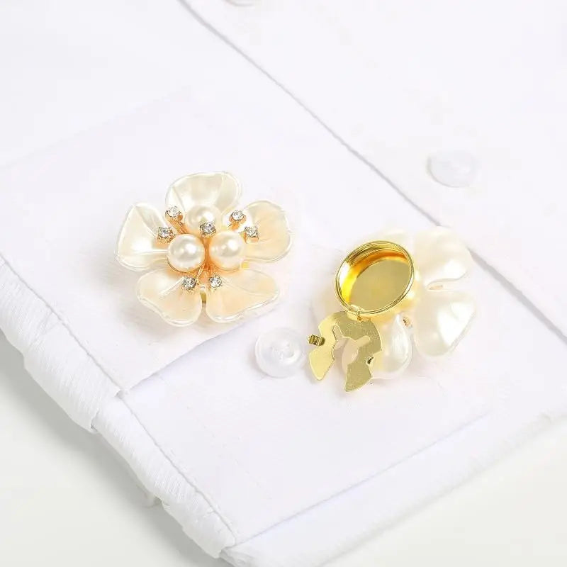 Pearl Flower Button Covers – Rhinestone Detachable Clips Button Cover Clips Richie's