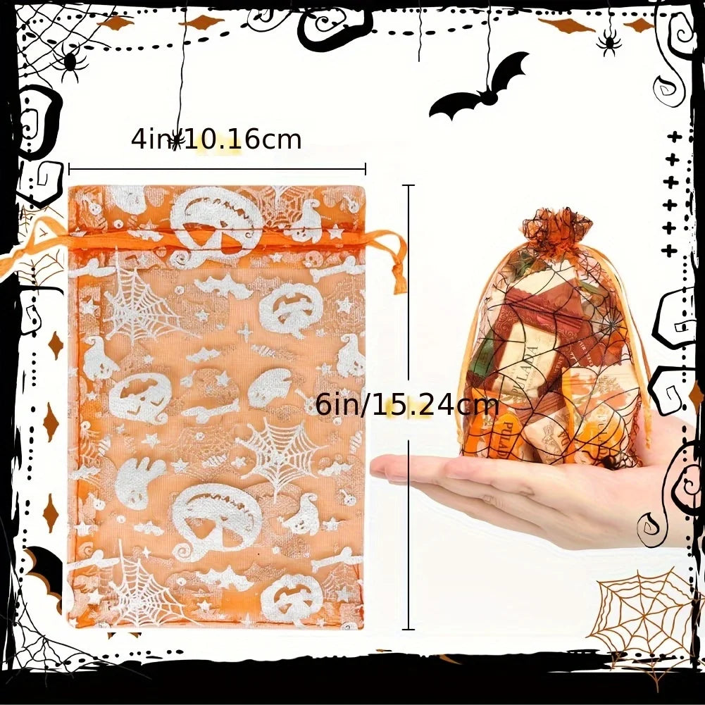 Halloween Tulle Drawstring Gift Bags 4x6in | Candy Party Bags Halloween Party Bags Richie's