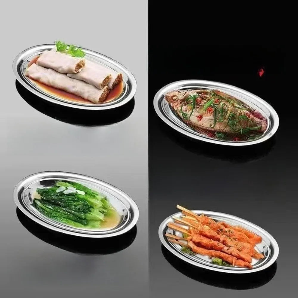 Stainless Steel Oval Fish Plates – BBQ Trays & Steak Dishes Oval Serving Plate Richie's