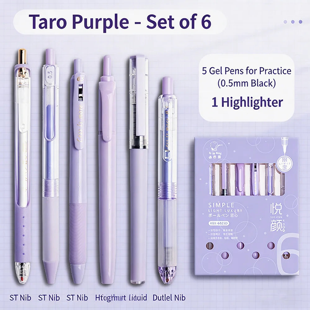 6-Pack Purple Aesthetic Gel Pens 0.5mm Fine Point Black Ink Gel Pen Set Richie's black