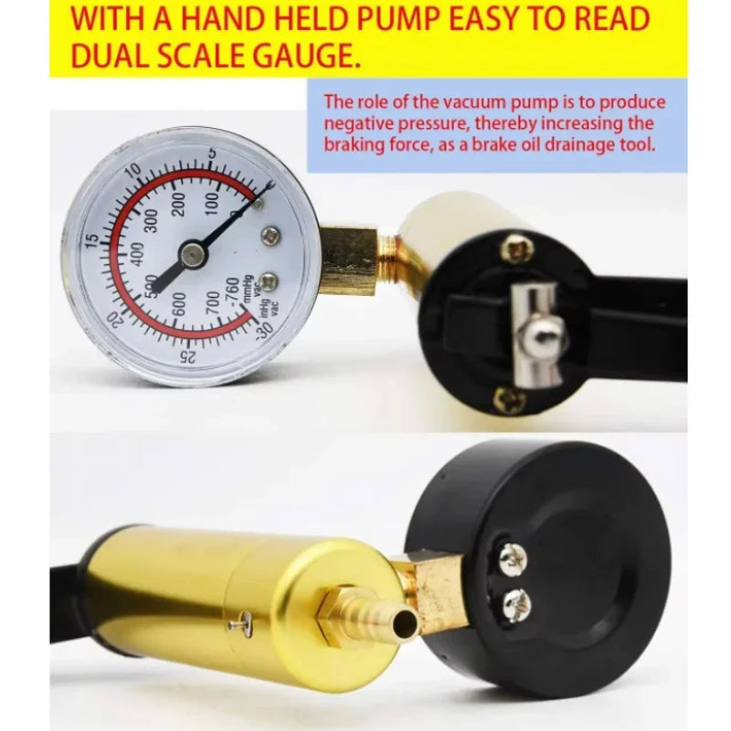 Vacuum Gauge Pistol Pump & Brake Fluid Bleeder Kit | Aluminum Brake Bleeder Pump Kit Richie's