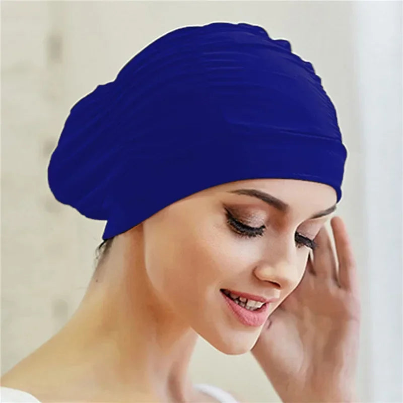 Elastic Swim Cap for Long Hair – Unisex Turban Bathing Cap Swim Cap Richie's Royal blue