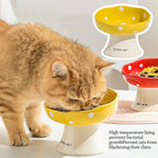 Ceramic Slanted Cat Bowl | Mushroom Design, Anti-Knockover Ceramic Pet Bowl Richie's