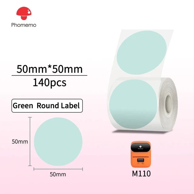 Phomemo M110 M200 M221 Round Transparent Thermal Labels 1.57" Thermal Label Roll Richie's 50x50-140 green