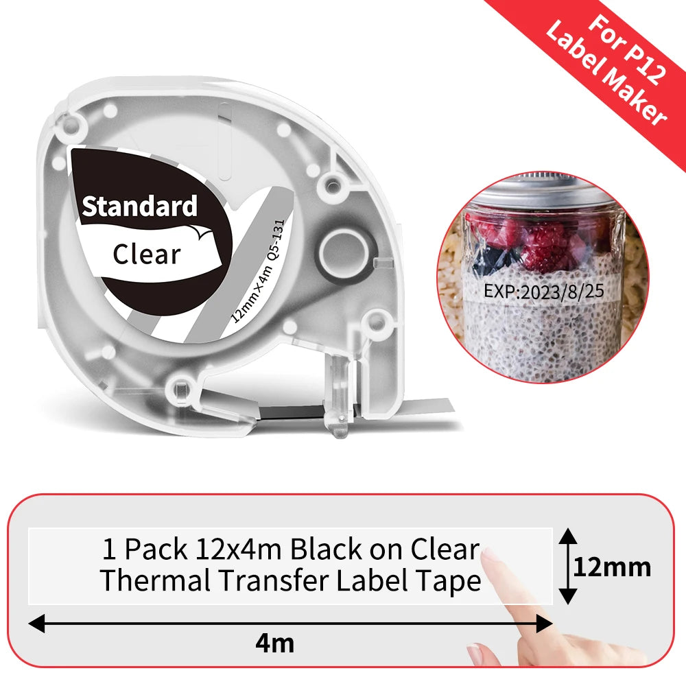 12mm Label Tape for Phomemo P12 & Dymo LetraTag – 4m Label Maker Tape Richie's Q5-131