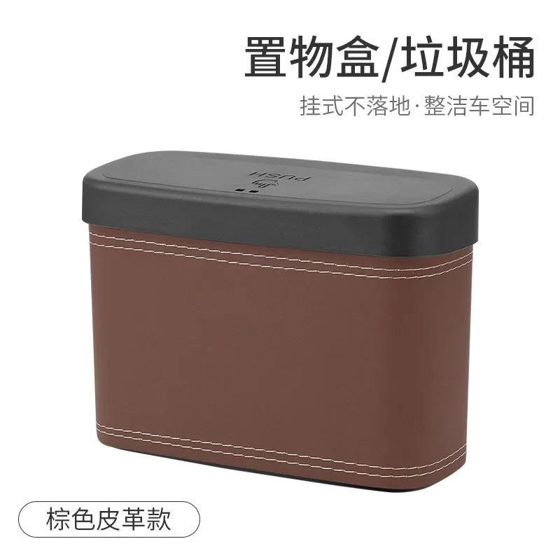 Hanging Car Trash Bin Square PU Leather Waterproof Waste Can Car Trash Bin Richie's Brown