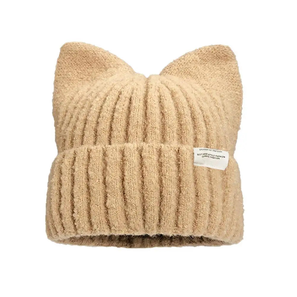 Cat Ear Beanie Hat for Women – Cute Warm Knit Winter Cap Knit Beanie Hat Richie's Khaki One size