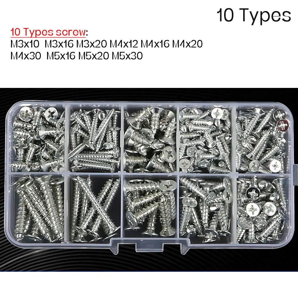 Stainless Steel Screw Nuts Washers Self-Tapping Kit M2–M6 Fastener Kit Richie's 10 types-G-291Pcs
