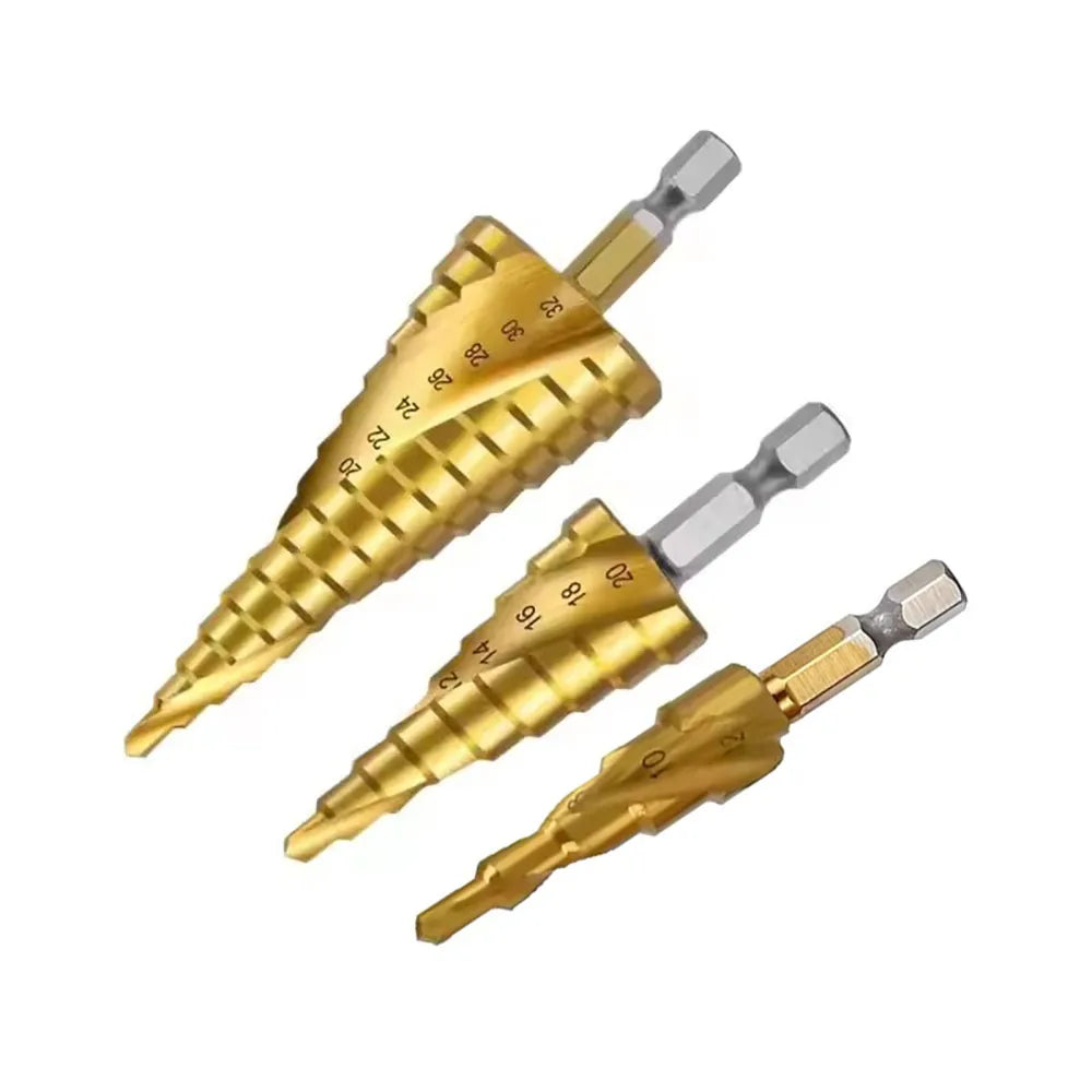 HSS Titanium Step Drill Bit Set 4-12 4-20 4-32mm – 3 Pcs Step Drill Bit Set Richie's