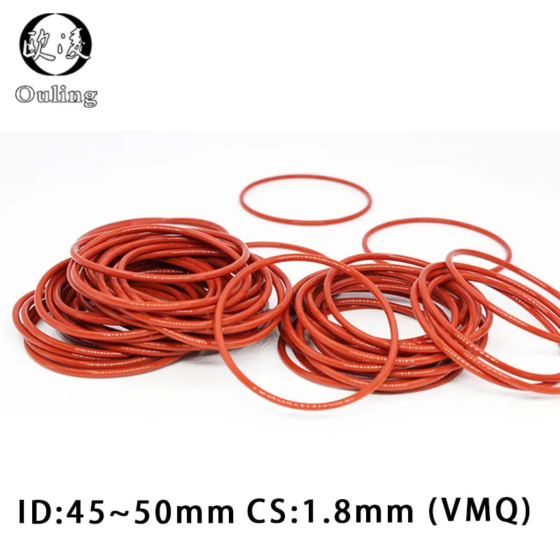 5-Pack Red VMQ Silicone O-Rings CS1.8mm ID 45–75mm Gaskets Silicone O-Ring Gasket Richie's