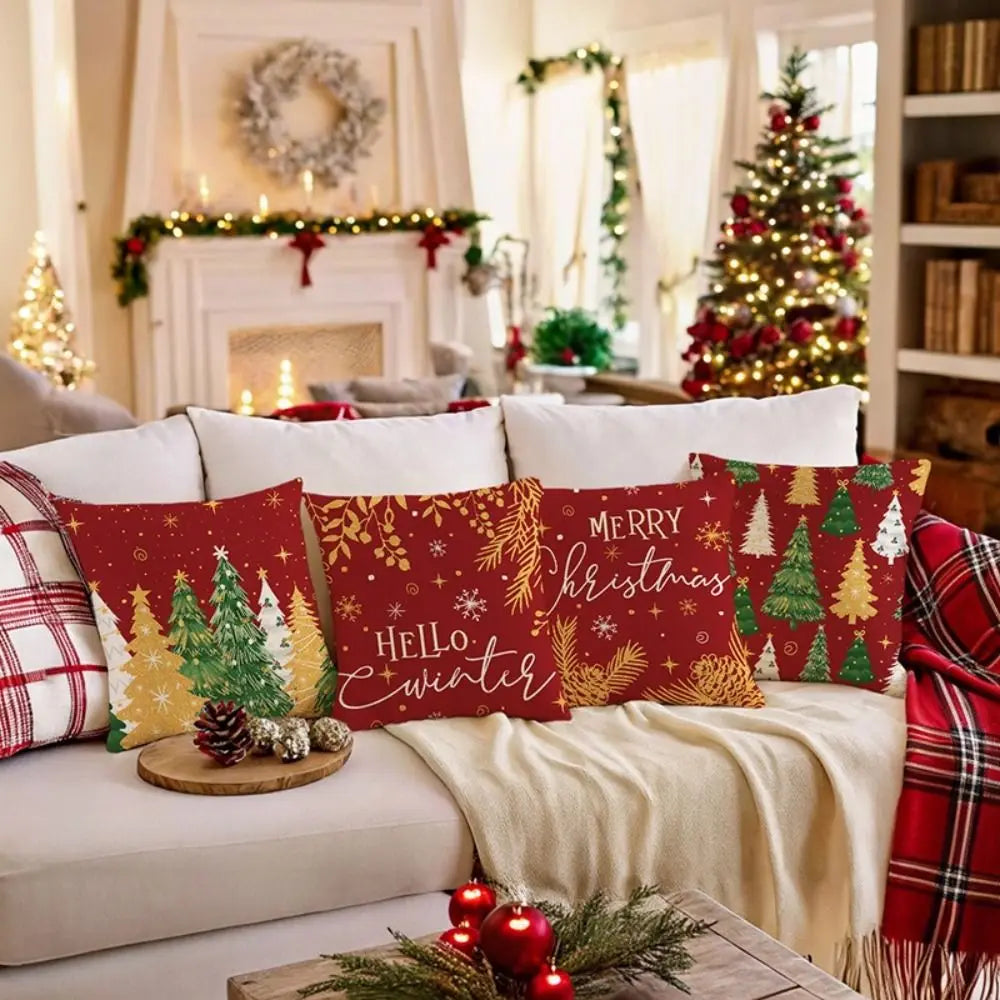 Christmas Cushion Cover – Tree Print Checkered Pillowcase 45×45cm Decorative Pillow Cover Richie's