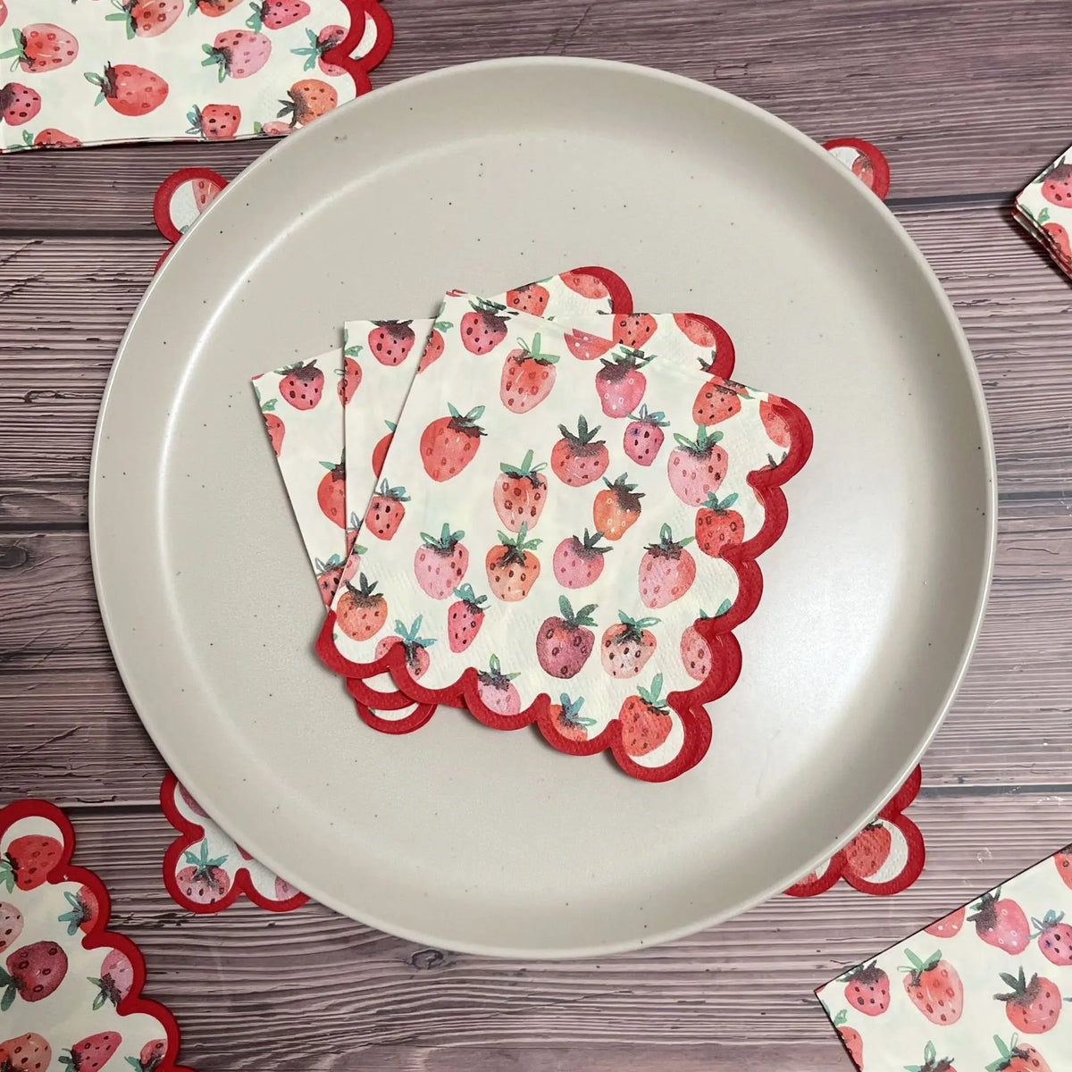 Strawberry Red Scalloped Paper Napkins 25x25cm | Party & Holiday Decorative Paper Napkins Richie's