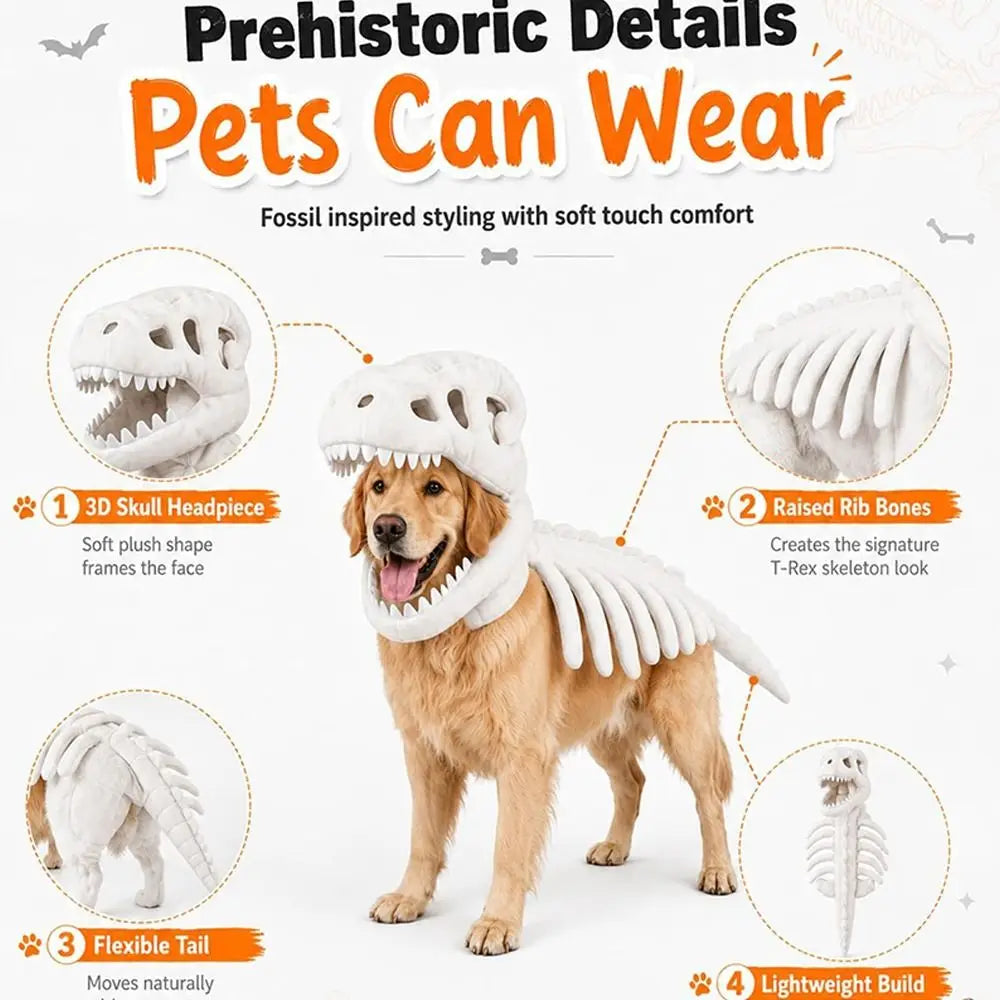 Dinosaur Skeleton Pet Costume – Halloween Cat & Dog Outfit Pet Halloween Costume Richie's