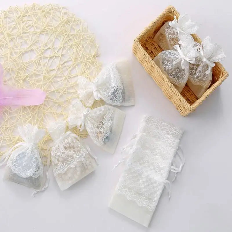 White Lace Gauze Drawstring Gift Bags – Reusable Jewelry Pouches Drawstring Gift Bag Richie's