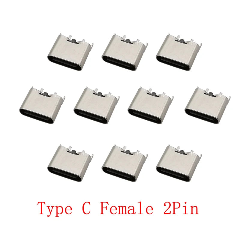 10Pcs USB Type-C Female 2-Pin Charging Port Connector DIY USB-C Connector Richie's Default Title