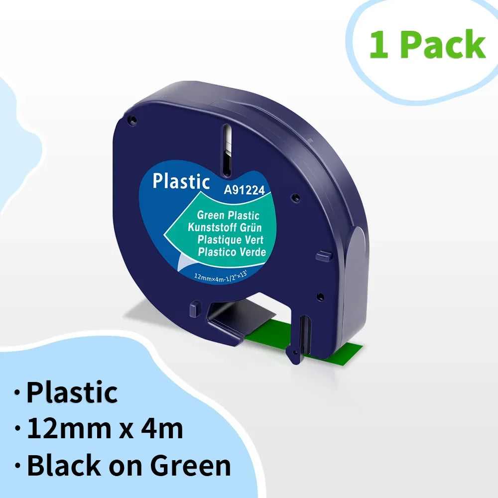 Dymo LetraTag 12mm Compatible Label Tape White – 91201/91200 Label Maker Tape Richie's Black on Green