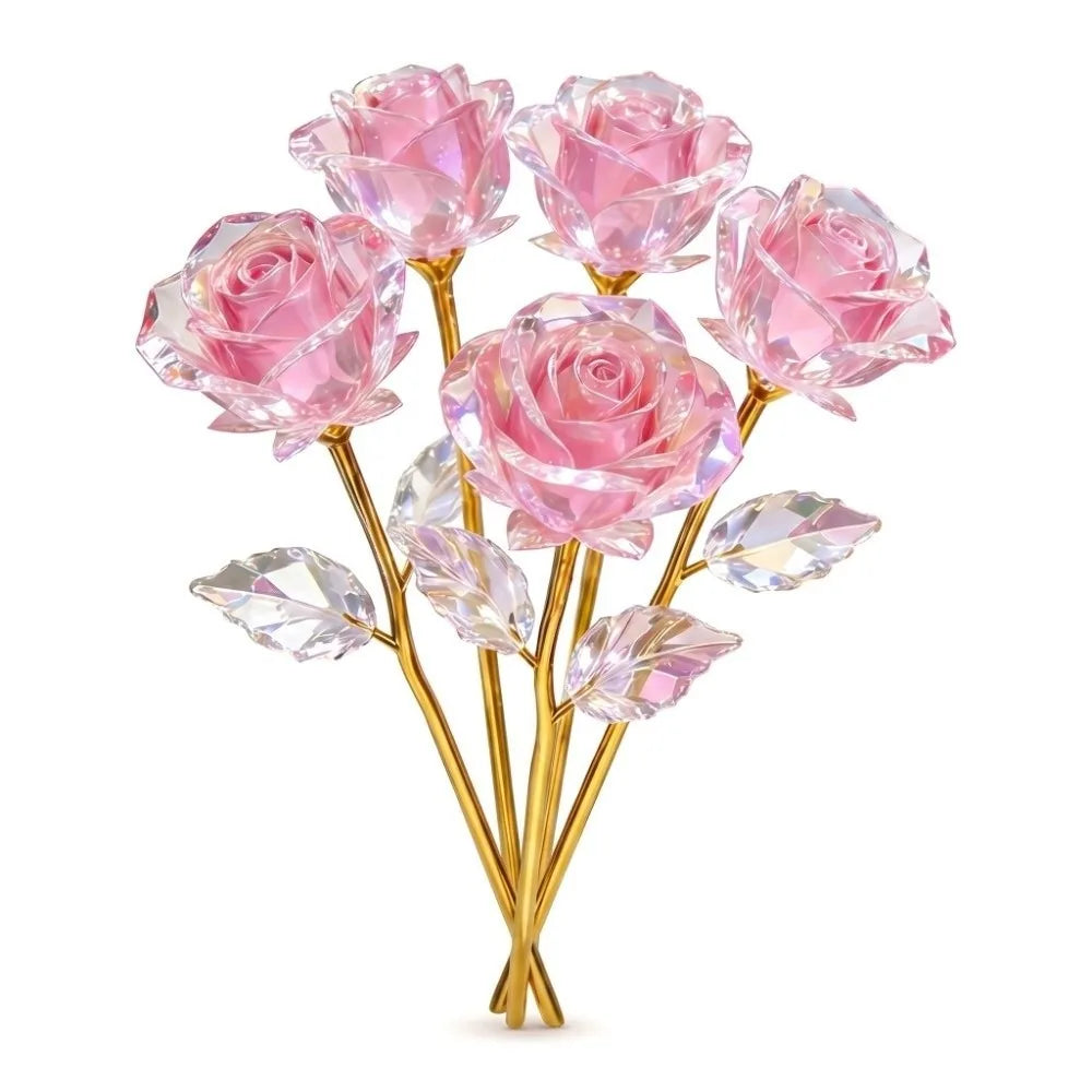10Pcs Pink Eternal Roses – Handcrafted Artificial Crystal Flowers Artificial Flower Bouquet Richie's 10Pcs
