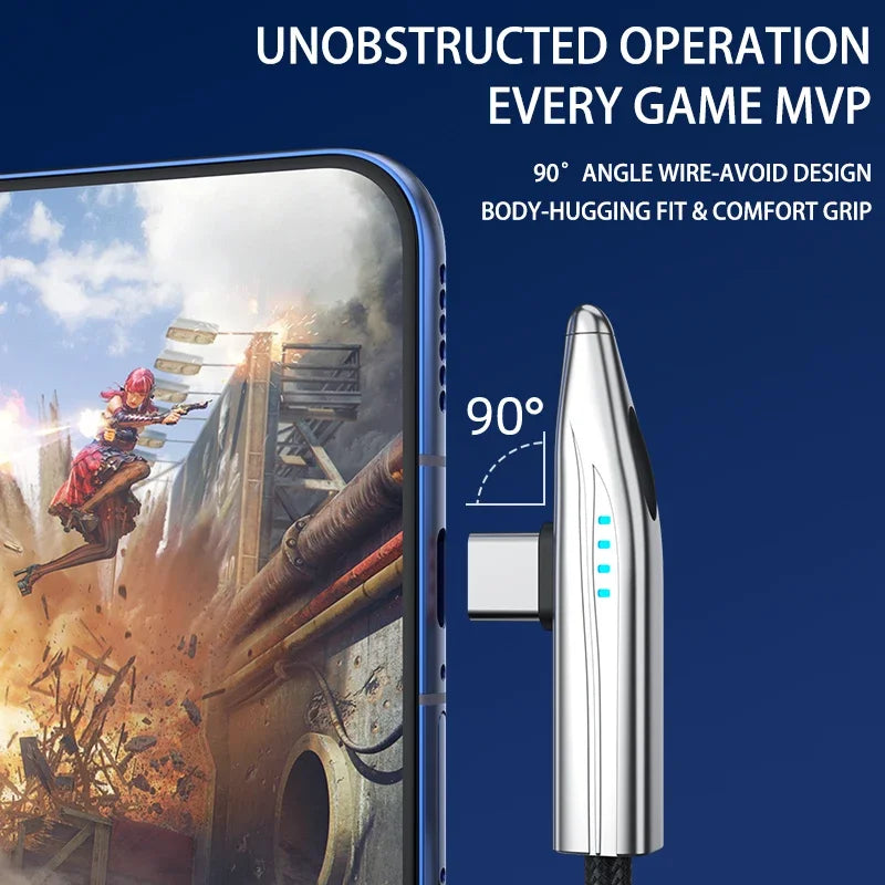 240W USB-C Fast Charging Cable 90° Elbow – Bullet Train Design USB-C Charging Cable Richie's