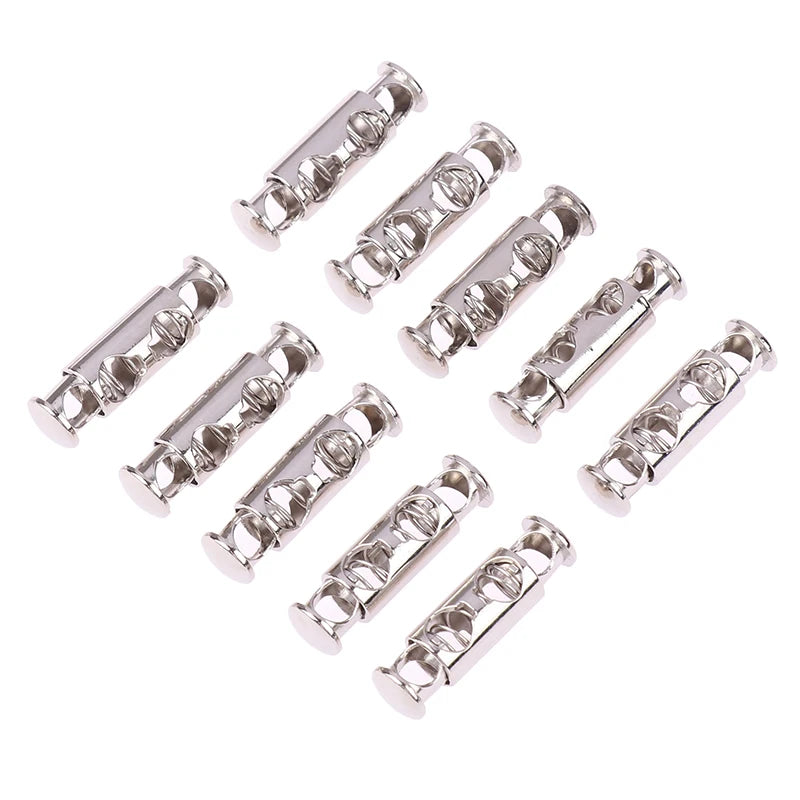 10Pcs Metal Spring Buckle Cord Lock Double Hole 26×8×5mm Cord Lock Buckle Richie's Silver